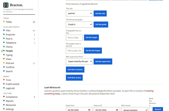 Who is allowed to do what, a screen from the working software